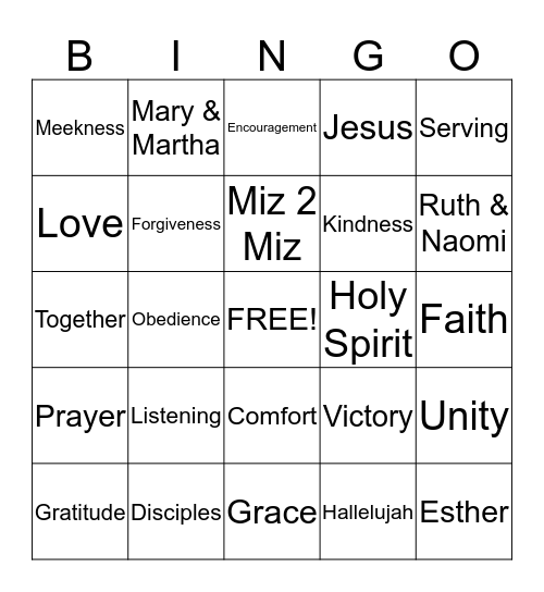 LOVE * PRAY * SERVE Bingo Card