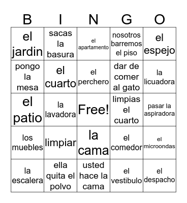 la casa y los quehaceres Bingo Card