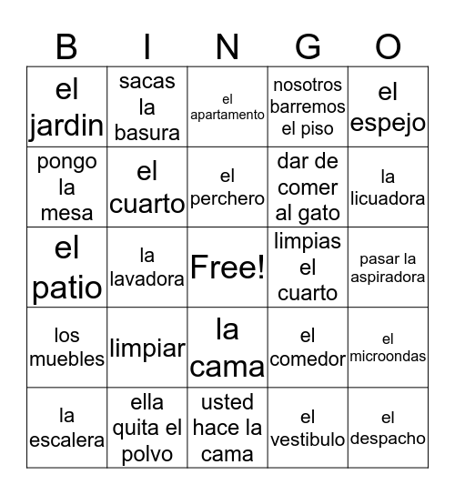 la casa y los quehaceres Bingo Card