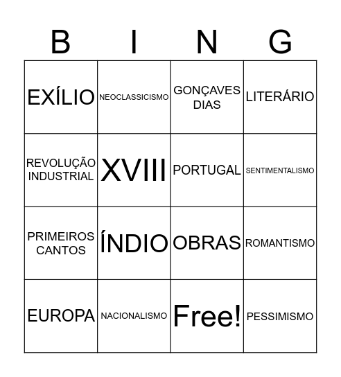 BINGO DO ROMANTISMO Bingo Card