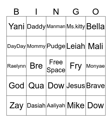 FAMILY BINGO!!!! Bingo Card