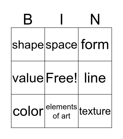 Elements of art Bingo Card