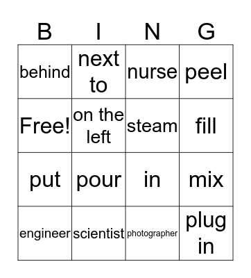 Vocabulary Bingo Card