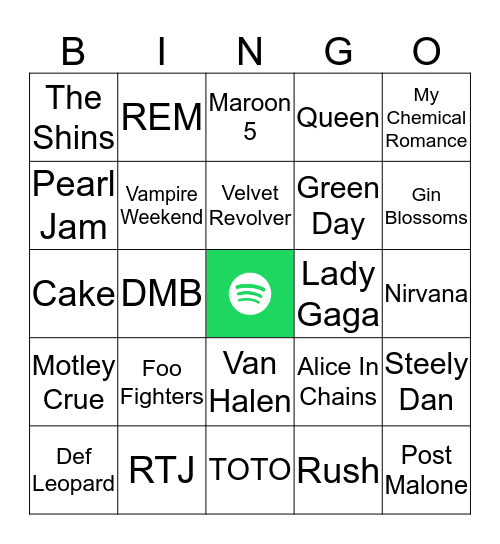 Spotify Bingo Card