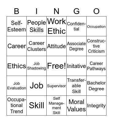 Career Exploration Unit 1 Bingo Card