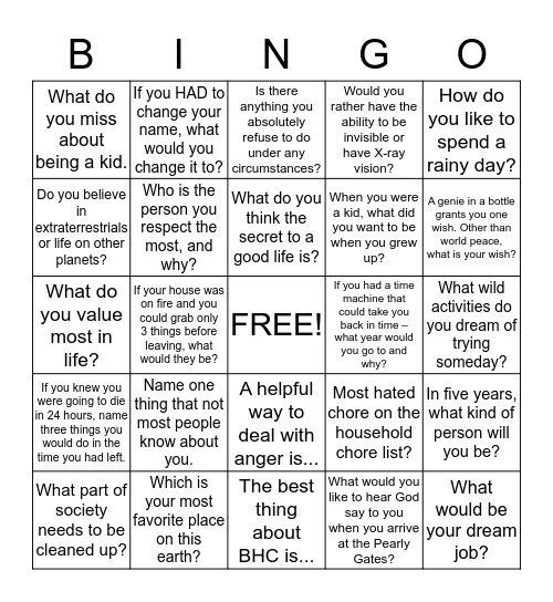 Social Bingo Card