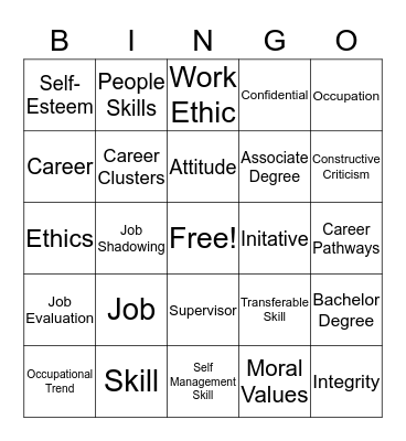 Career Exploration Unit 1 Bingo Card