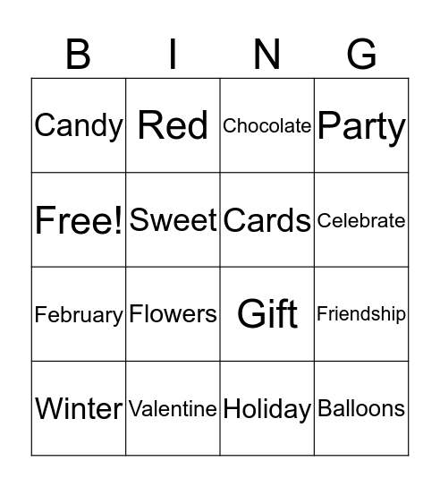 Valentine’s Day bingo Card