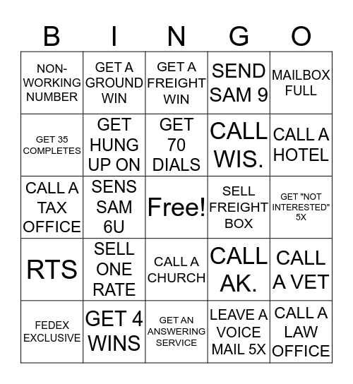 FEDEX BINGO  Bingo Card