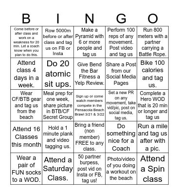 CrossFit G Bar 3 BINGO Card