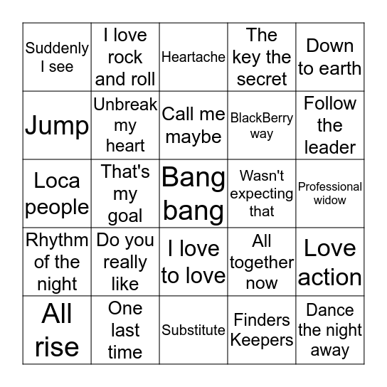 Gary's Music Bingo Card