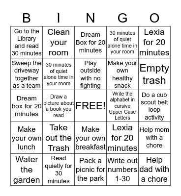 Summer Bingo Card