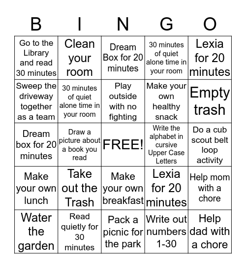 Summer Bingo Card