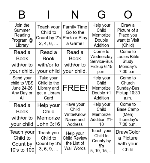 Backpack Bingo - Kindergarten - 2nd Grade Bingo Card