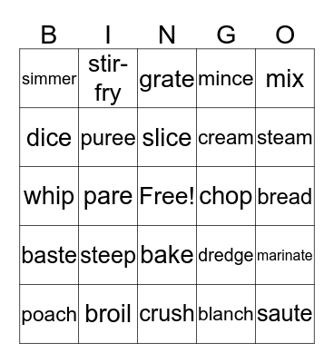 Cooking Terms Bingo Card