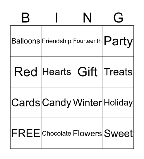 V day Bingo Card