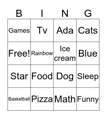 Ada's Bingo Card