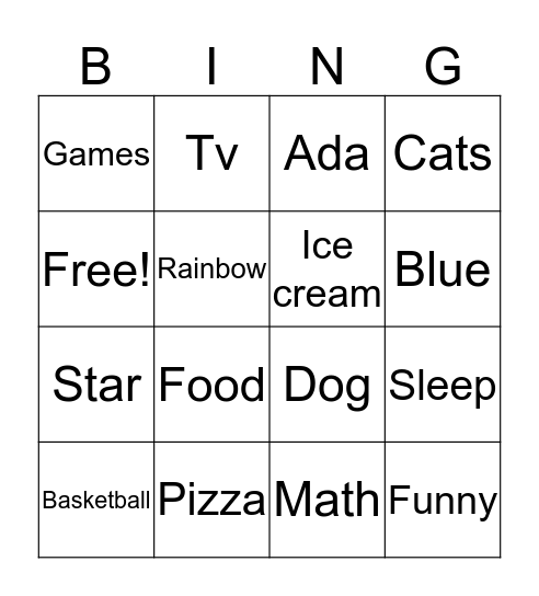 Ada's Bingo Card