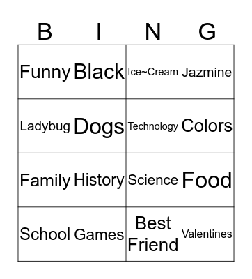 Jazmine`s Bingo Card
