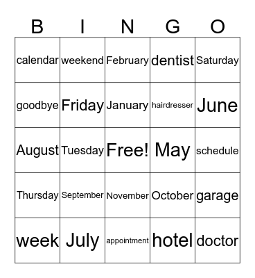 Unit 4 Vocabulary Bingo Card