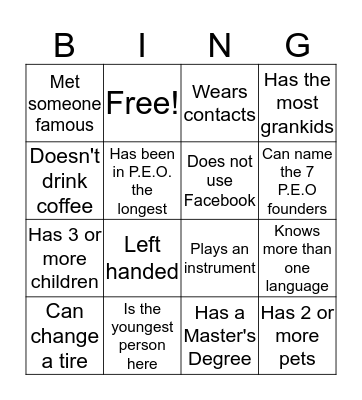 Which P.E.O. Sister? Bingo Card