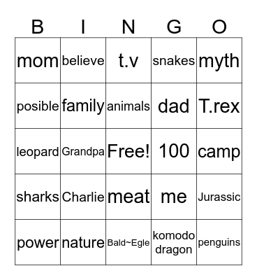 Sharks Bingo Card