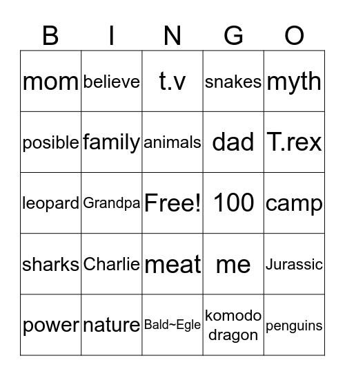 Sharks Bingo Card