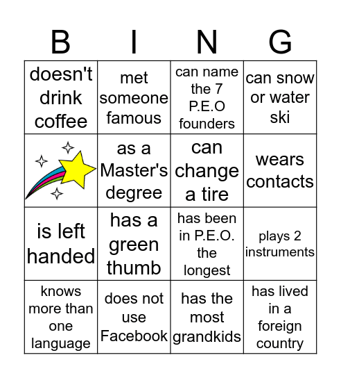 Which P.E.O. Sister Bingo Card