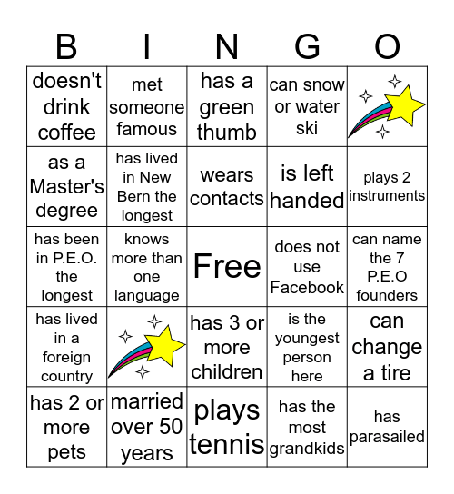 Which P.E.O. Sister Bingo Card