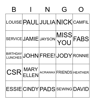 BYE BYE BINGO Card