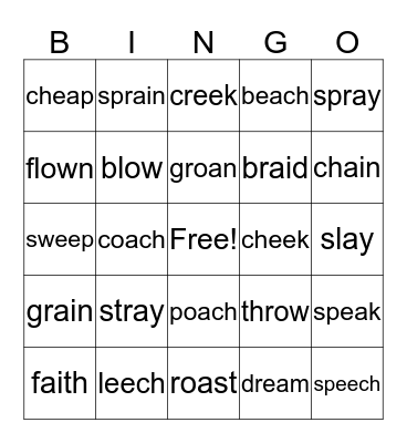 Vowel Teams Bingo Card