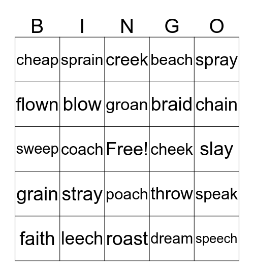 Vowel Teams Bingo Card
