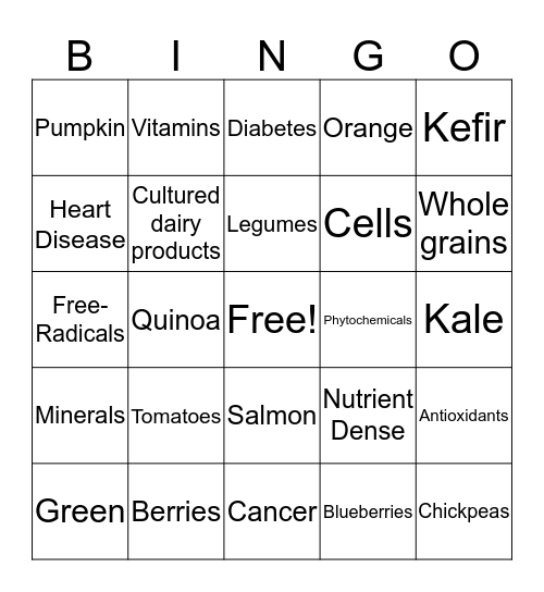 Superfoods Bingo Card