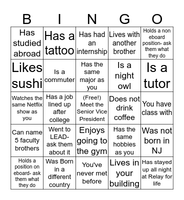 Find a Brother who... Bingo Card