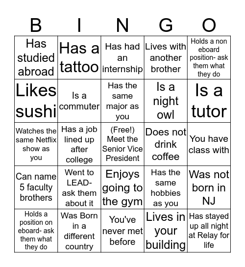 Find a Brother who... Bingo Card