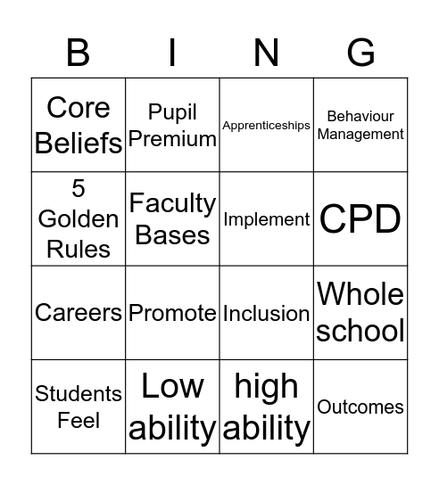 Training Bingo Card