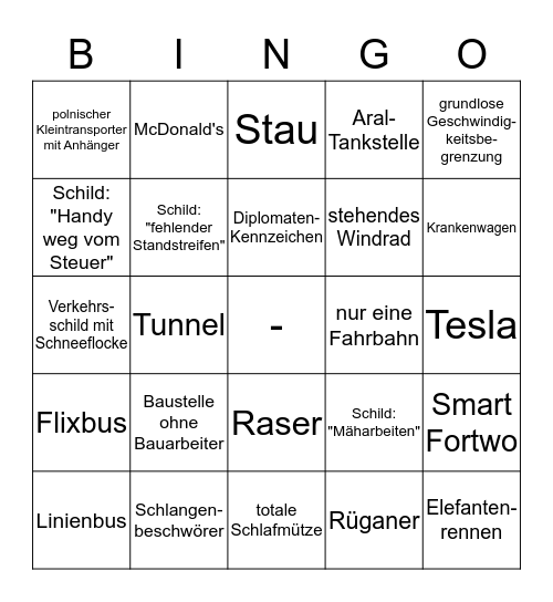 Autobahn Bingo Card