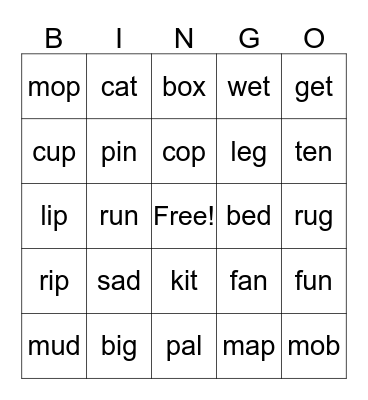 CVC Bingo Card