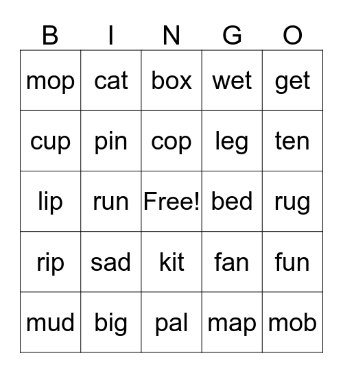 CVC Bingo Card
