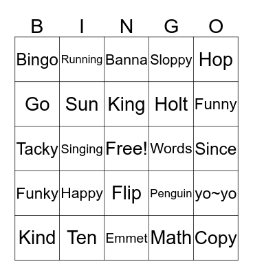 Holt's Bingo Card