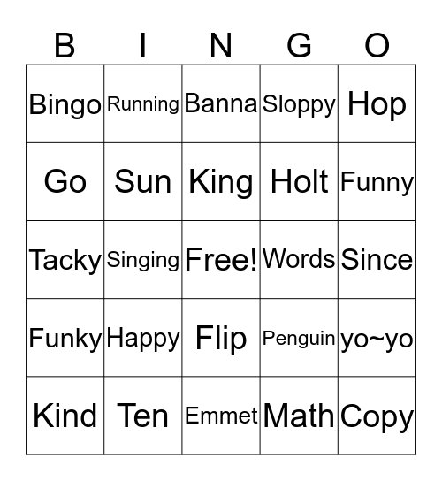 Holt's Bingo Card