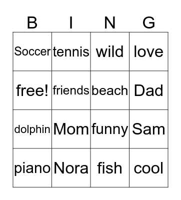 Nora's Bingo Card