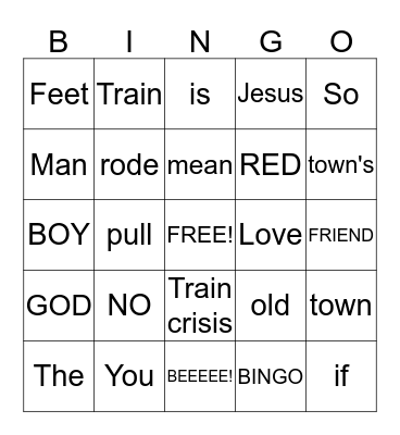 Thomas's  Bingo Card