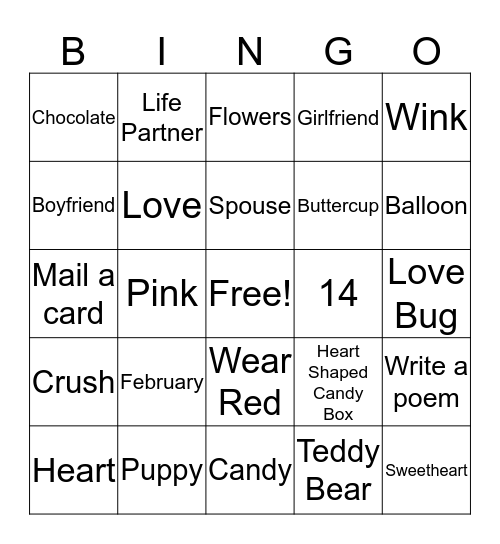 Valentine Bingo Card