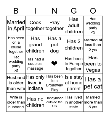 Just the Two of Us Bingo Card
