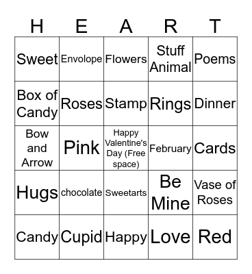 Valentine's Day Bingo  Bingo Card