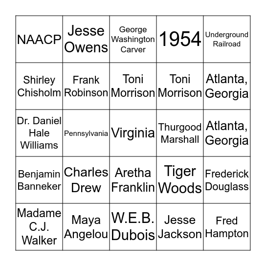 BLACK HISTORY MONTH BINGO Card