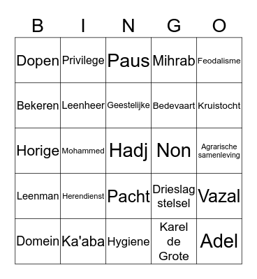 Middeleeuwse Bingo Card