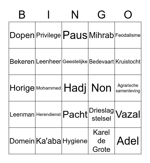 Middeleeuwse Bingo Card