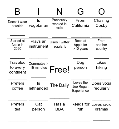 Podcasts Team! Bingo Card